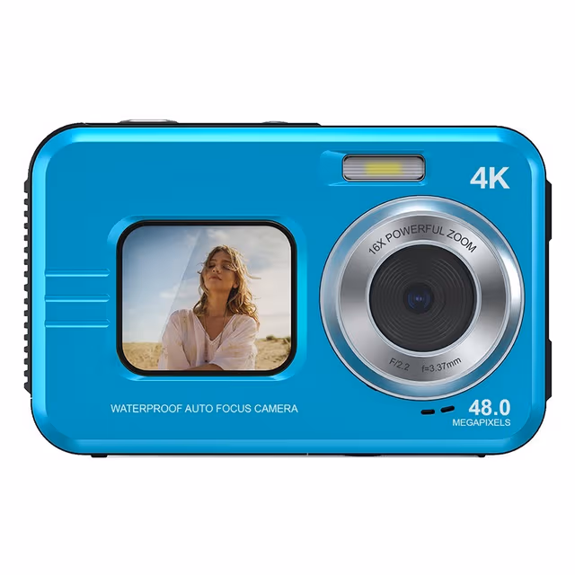 4K Vanntett Digitalkamera med 32GB TF-kort - Dobbel Kamera, Anti-risting & HD Video Blå