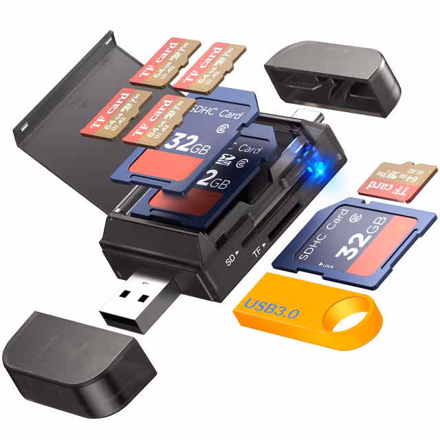 NÖRDIC USB-A, USB-C Kortleser 2 Slot SD, Micro SD og USB-A 3.0 OTG med kortlagring