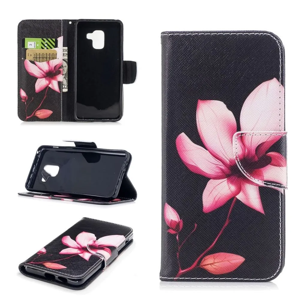 Samsung Galaxy A8 (2018) Etui laget av kunstlær og silikon - Rosa blomst