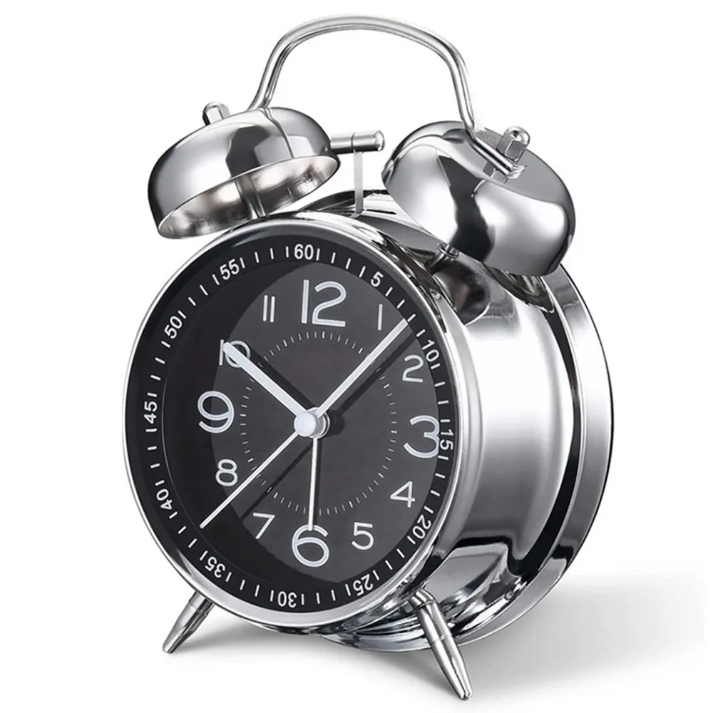Retro Twin Bell Alarm Stille Vekkerklokke