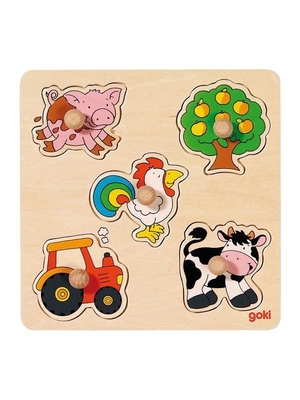 Goki Wooden Stud Puzzle Farm Tre