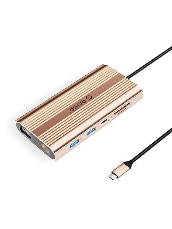 ORICO XDR 12-in-1 USB-C Docking Station USB-A USB-C HDMI 4K VGA RJ45 Gigabit PD 100W SD and microSD Card Reader - Rose Gold USB-hub - USB 3.1 - 12 porter