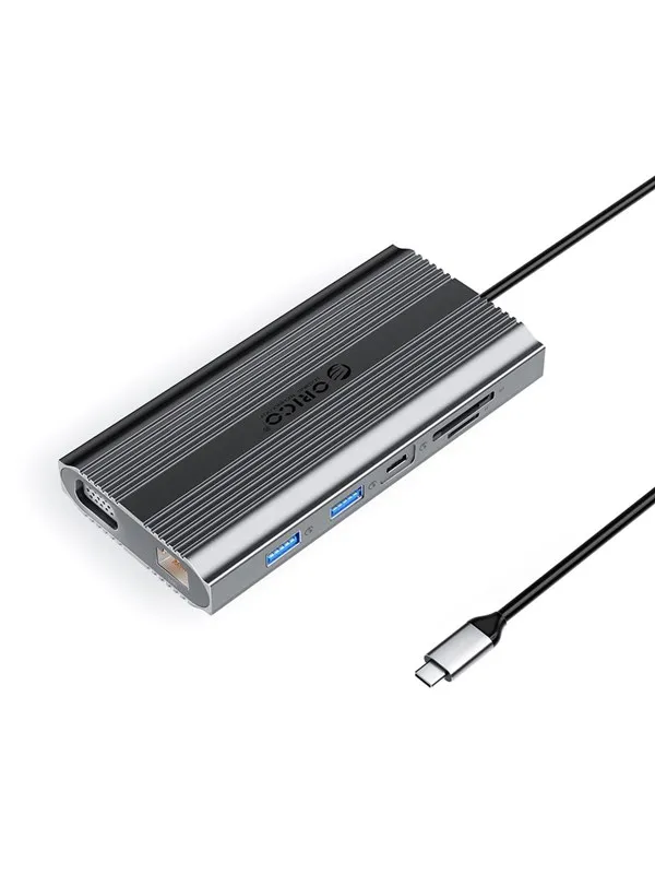 ORICO XDR 12in1 USB-C Docking Station USB-A USB-C HDMI 4K VGA RJ45 Gigabit PD 100W SD and microSD Card Reader - Gray USB-hub - USB 3.1 - 12 porter - Grå