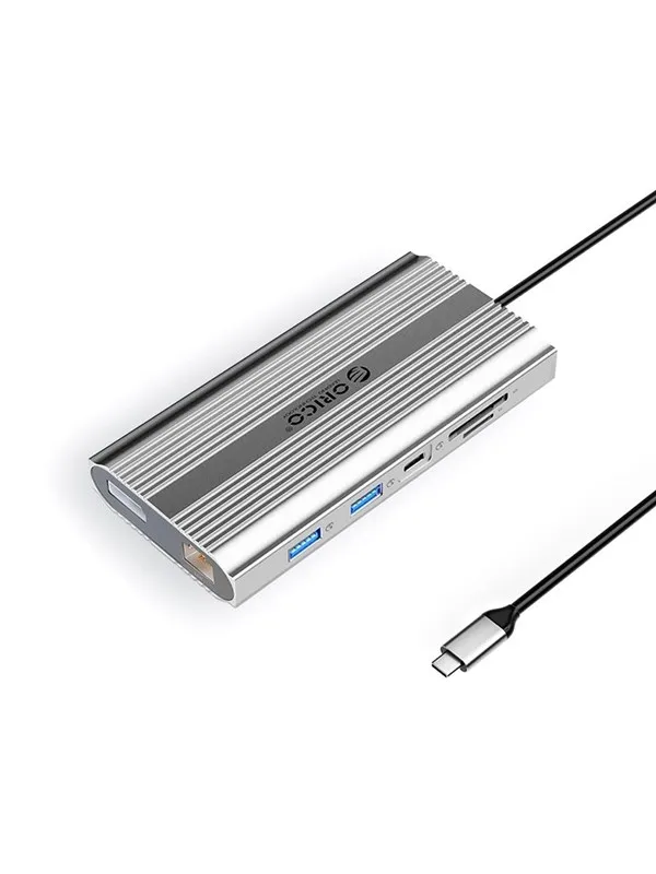 ORICO XDR 12in1 USB-C Docking Station USB-A USB-C 2x HDMI 4K 60Hz DisplayPort 4K 60Hz RJ45 Gigabit PD 100W SD and microSD Card Reader - Silver USB-hub - USB 3.1 - 12 porter - Grå