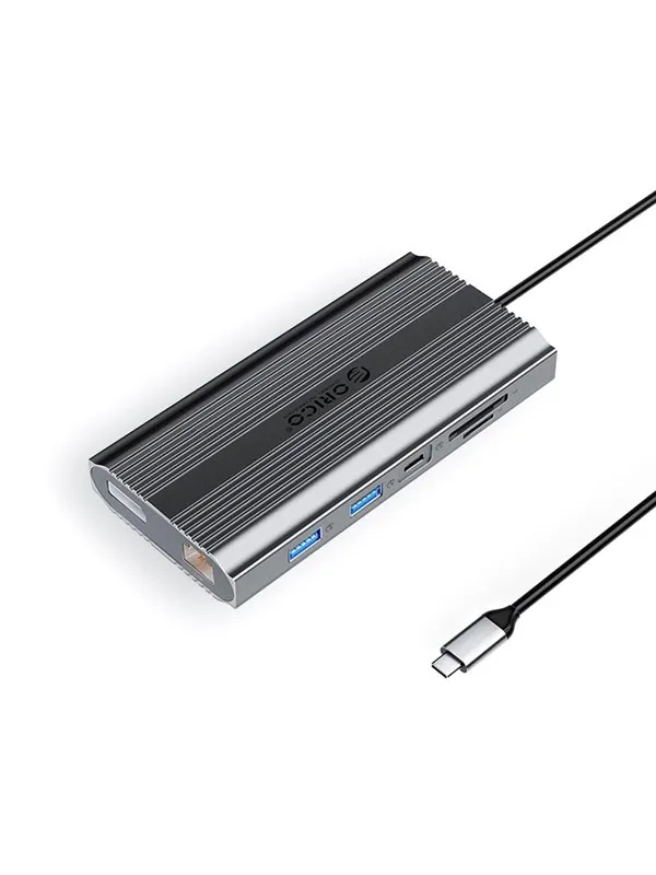ORICO XDR 12in1 USB-C Docking Station USB-A USB-C 2x HDMI 4K 60Hz DisplayPort 4K 60Hz RJ45 Gigabit PD 100W SD and microSD Card Reader - Gray USB-hub - USB 3.1 - 12 porter - Grå