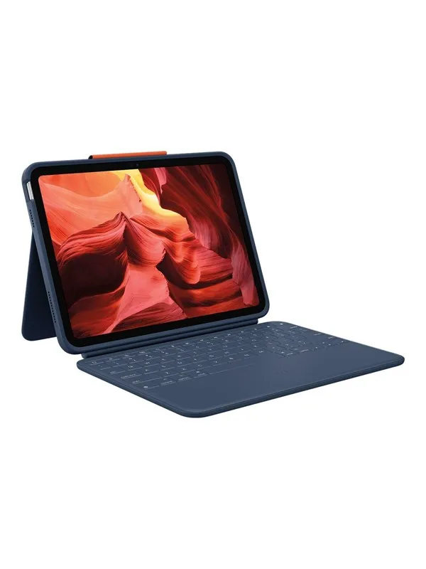 Logitech Rugged Combo 4 - keyboard and folio case - classic blue - German layout - Tastatur & Foliosett - Blå