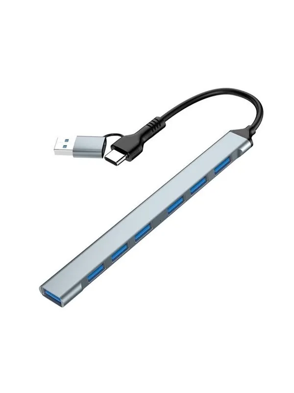 Gembird 7-port USB hub (1x USB 3.2 + 6x USB 2.0) USB-A + USB-C USB-hub - USB 3.2 - 7 porter - Sølv