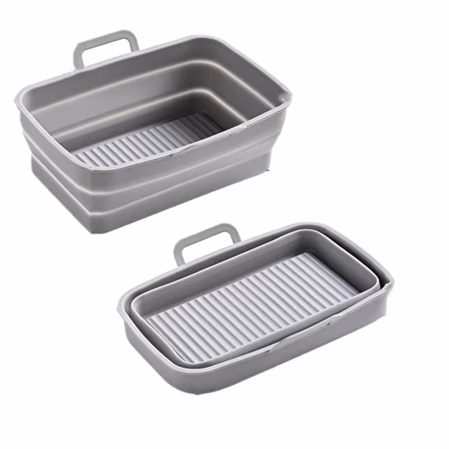 Sammenleggbar firkantet Air Fryer silikonform 19,5x12,7x7 cm Grey