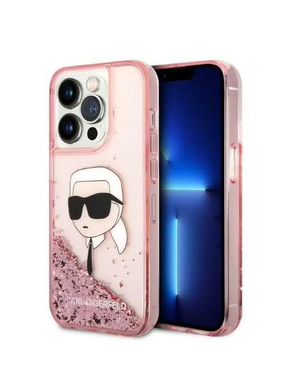 Karl Lagerfeld Glitter Karl's Head case for iPhone 14 Pro Max - pink