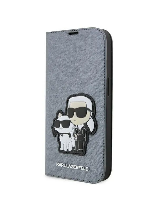 Karl Lagerfeld KLBKP14LSANKCPG iPhone 14 Pro 6.1" bookcase silver/silver Saffiano Karl & Choupette