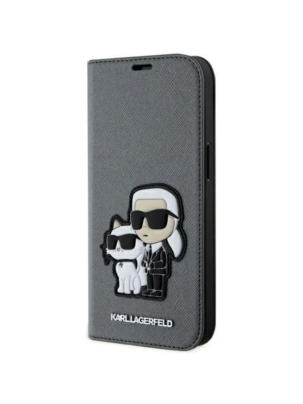 Karl Lagerfeld KLBKP14SSANKCPG iPhone 14 6.1" bookcase silver/silver Saffiano Karl & Choupette