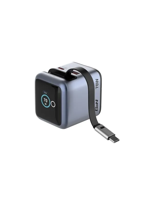 Verbatim Mini GaN Charger 70W with Retractable USB-C Cable & Display