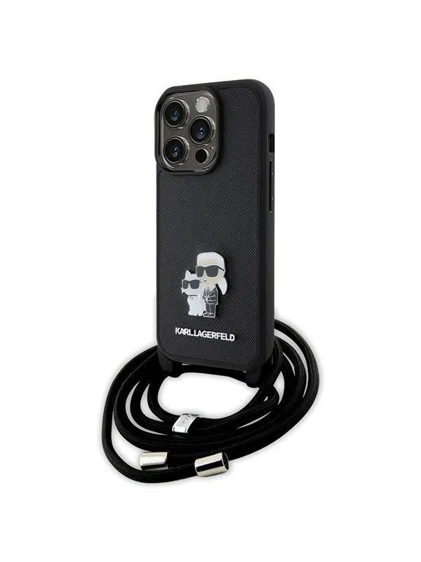 Karl Lagerfeld Crossbody Saffiano Metal Pin Karl & Choupette case for iPhone 15 Pro - black