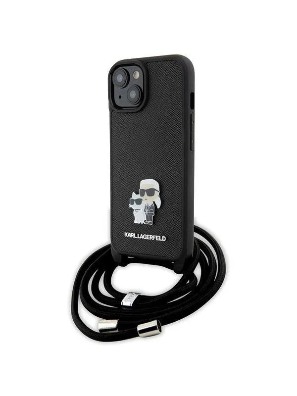 Karl Lagerfeld Crossbody Saffiano Metal Pin Karl & Choupette case for iPhone 15 Plus - black