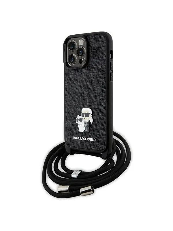 Karl Lagerfeld KLHCP14XSAKCPSK case for iPhone 14 Pro Max 6.7" hardcase - black Crossbody Saffiano Metal Pin Karl&Choupette