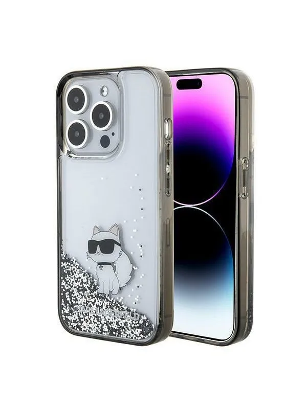 Karl Lagerfeld Liquid Glitter Choupette case for iPhone 15 Pro Max - transparent