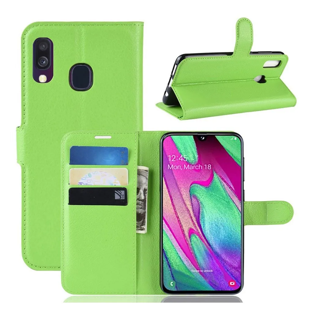 Samsung Galaxy A40 Litchi Læretui - Grønn