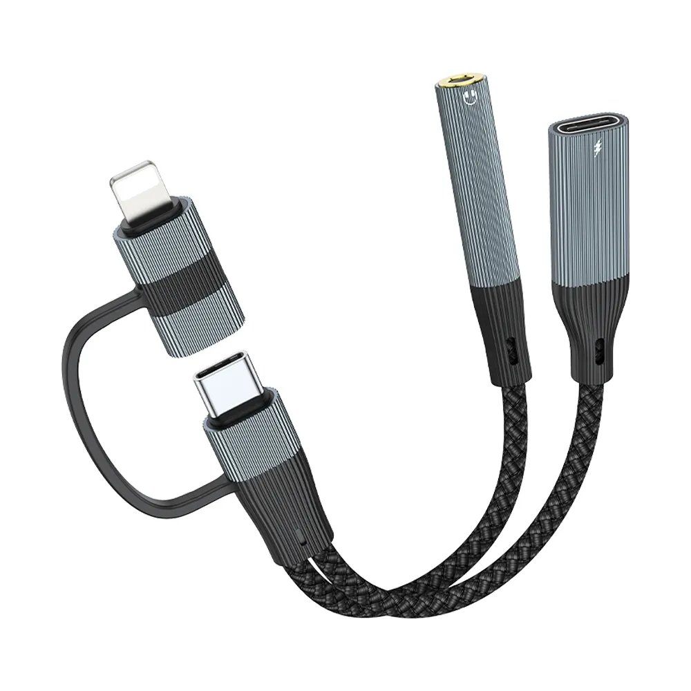 NÖRDIC USB-C+Lightning til lyd 3,5 mm PD60W USB-C 15 cm
