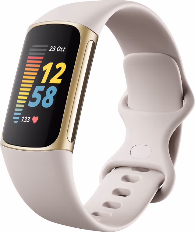 Fitbit Charge 5 aktivitetsarmbånd (lunar white/soft gold)