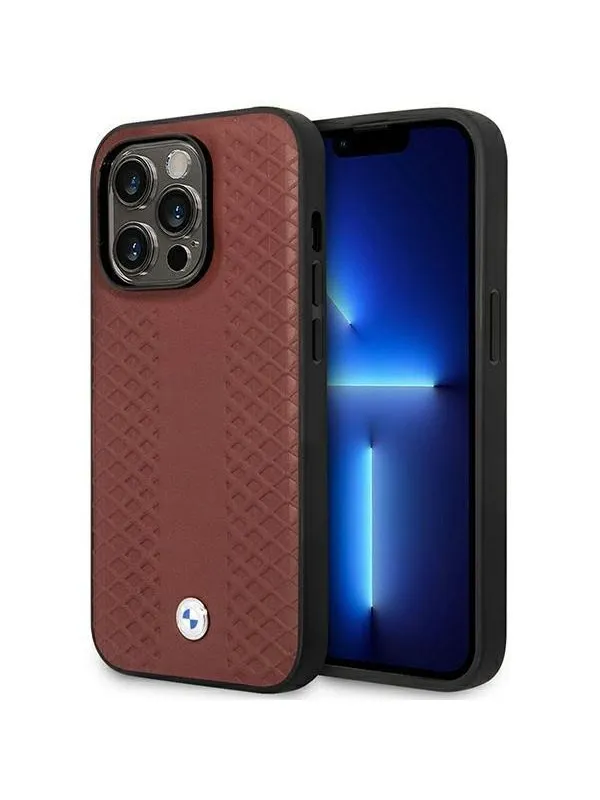 BMW BMHMP14L22RFGR iPhone 14 Pro 6.1" Burgundy/burgundy Leather Diamond Pattern MagSafe