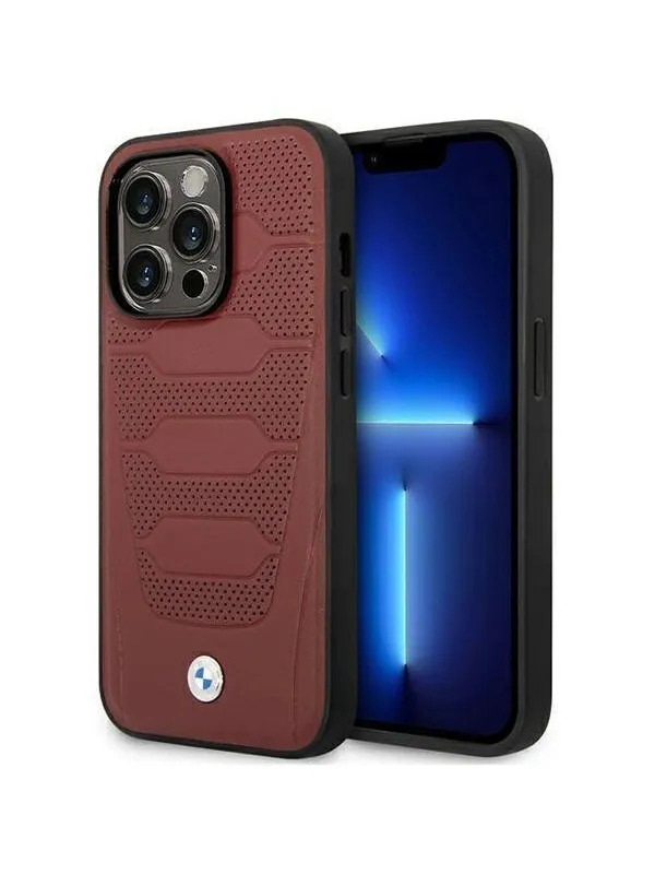 BMW BMHMP14L22RPSR iPhone 14 Pro 6.1" Burgundy/burgundy Leather Seats Pattern MagSafe
