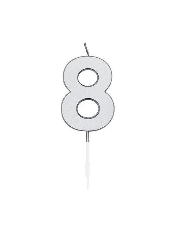 Globos Cake Candle 4.5cm Metallic Silver no. 8