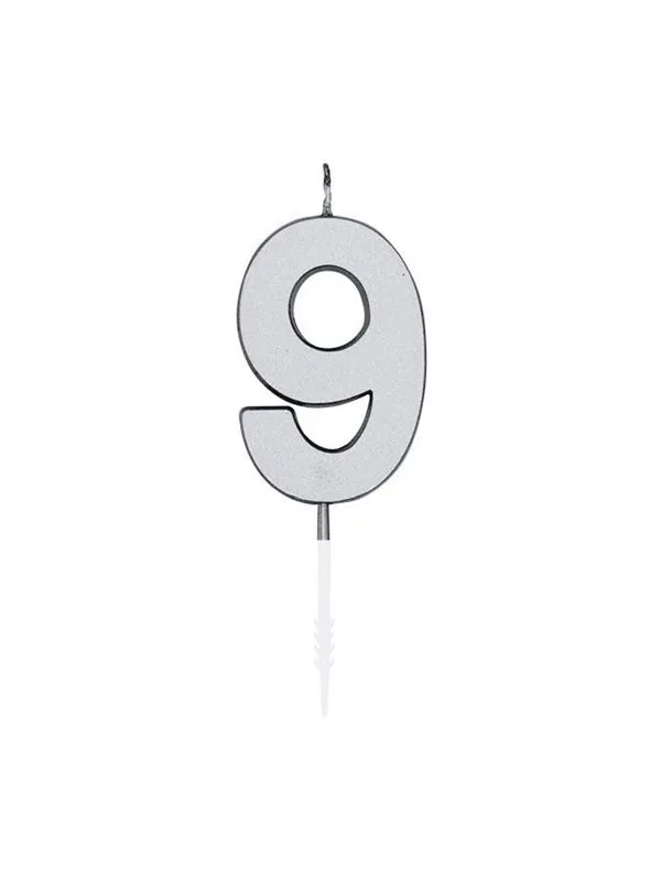 Globos Cake Candle 4.5cm Metallic Silver no. 9