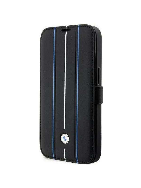 BMW BMBKP14L22RVSK iPhone 14 Pro 6.1" black/black bookcase Leather Stamp Blue Lines