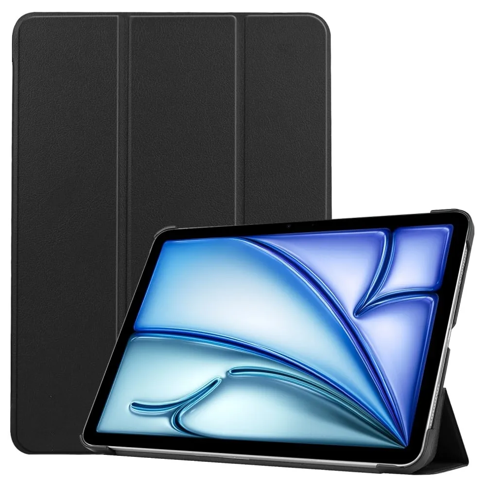 iPad Air 11 (2024) Etui i vegansk lær, beskyttende, trefoldig stativ Smart Deksel - Svart