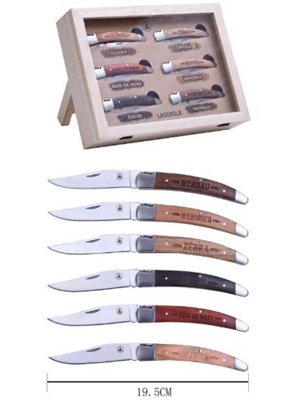 Laguiole knife set 6 pcs. foldable with wooden handle