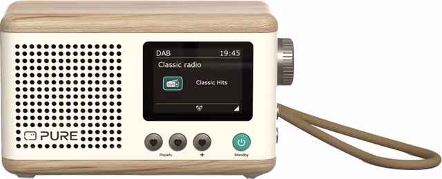 Pure Classic Mini bærbar digitalradio (bomullshvit, eik)