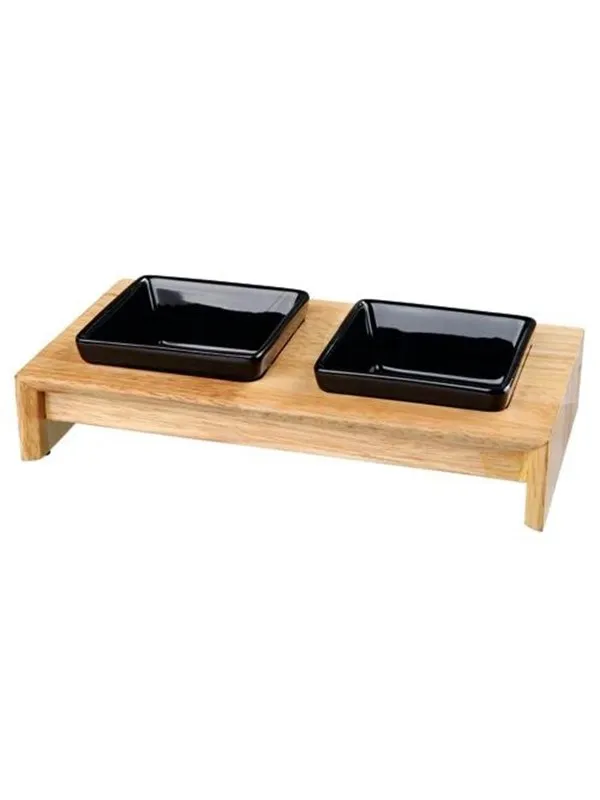 Trixie Bowl set ceramic/wood 2 × 0.2 l/10 × 10 cm/28 × 5 × 15 cm black