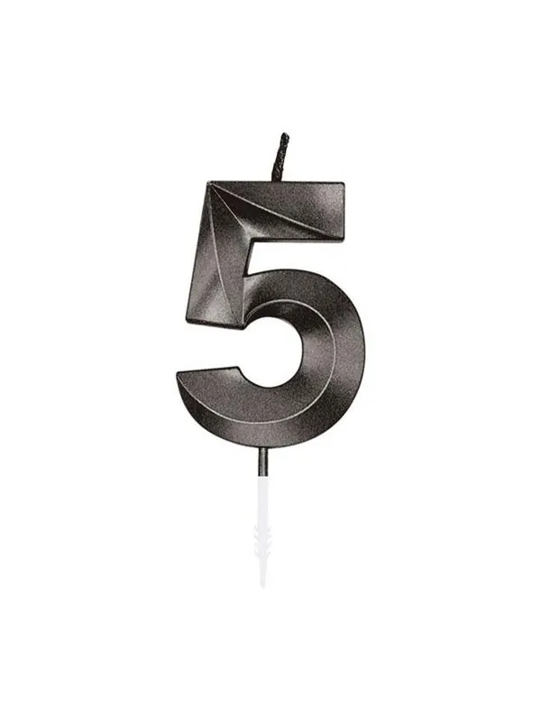 Globos Cake Candle 6cm Metallic Black no. 5