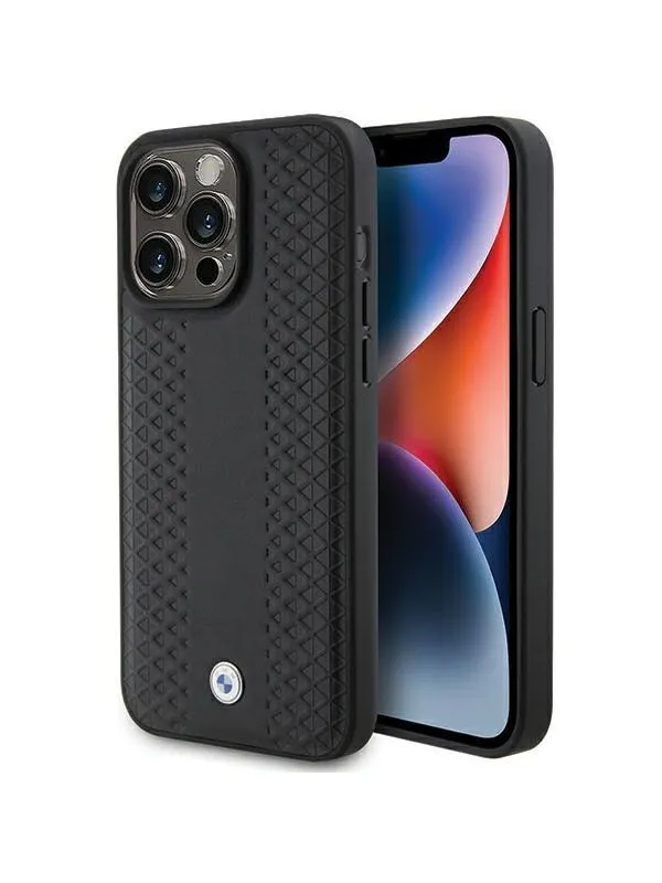 BMW Leather Diamond Pattern case for iPhone 15 Pro Max - black