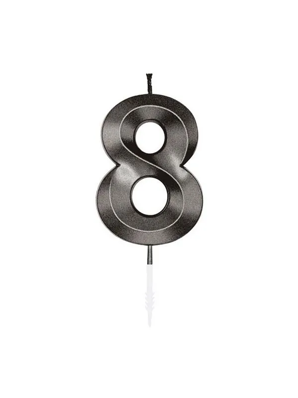 Globos Cake candle 6cm Metallic Black no. 8