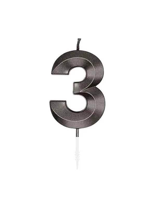 Globos Cake Candle 6cm Metallic Black no. 3