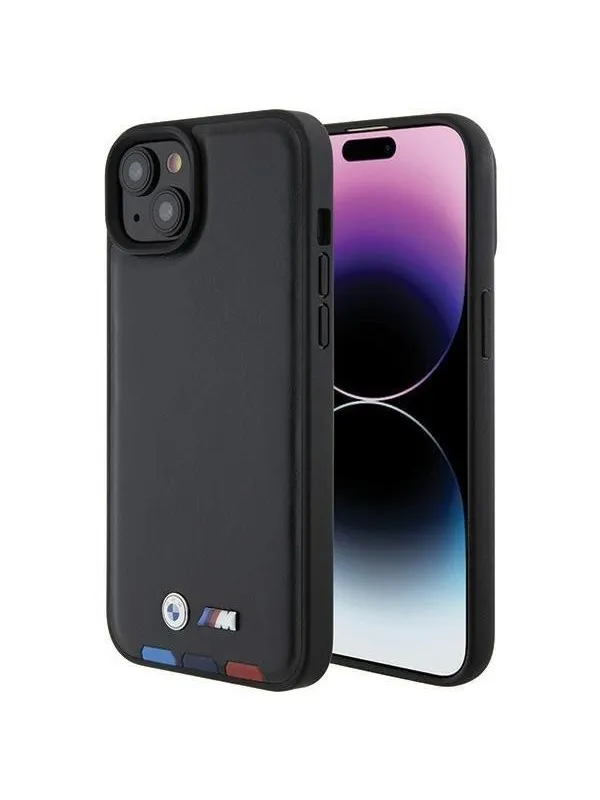 BMW BMHCP15M22PTDK iPhone 15 Plus 6.7" black/black Leather Stamp Tricolor