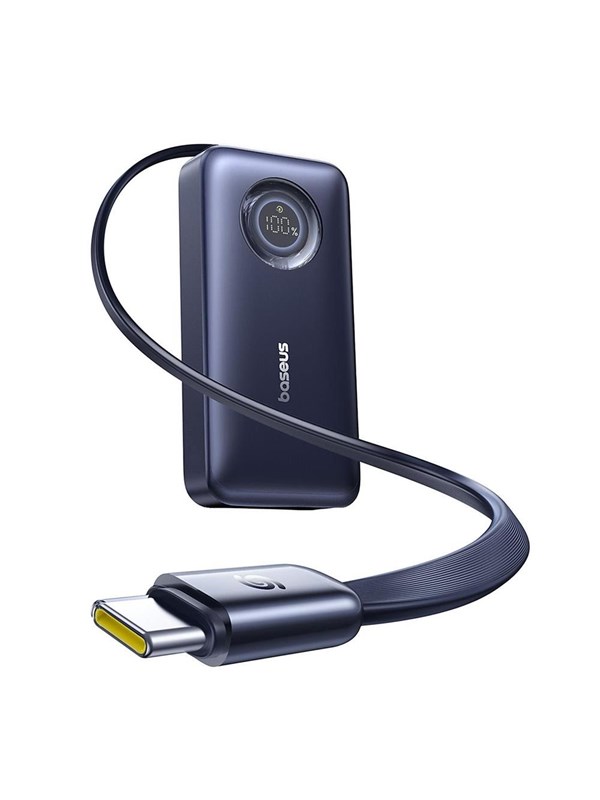 Baseus EnerCore CR11 10000mAh 45W Power Bank with Retractable USB-C Cable - Black Nødlader - Svart - 10000 mAh