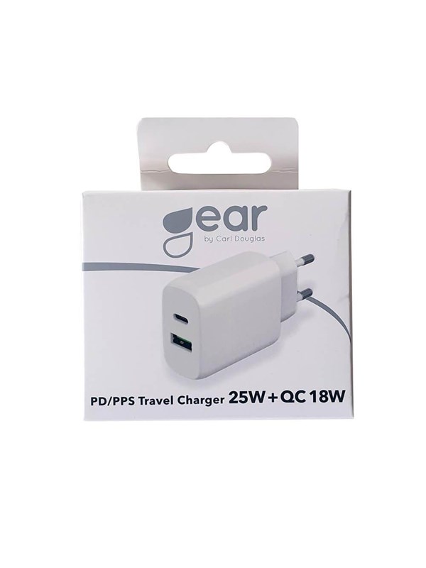 GEAR Charger 220V 1xUSB-C + 1xUSB-A PD/PPS 25W + 18W QC White