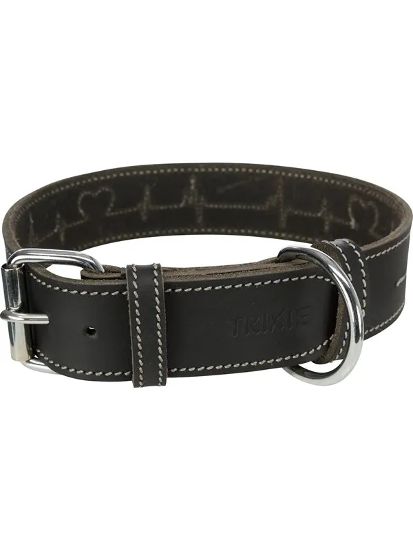 Trixie Rustic fat leather leash Heartbeat L: 47-55 cm/40 mm black