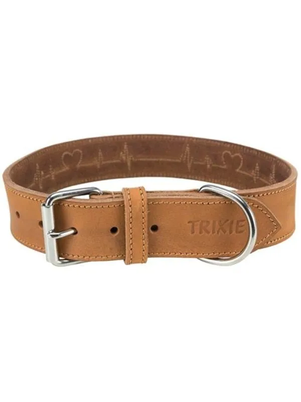 Trixie Rustic fatleather collar Heartbeat L-XL: 55-65 cm/40 mm brown