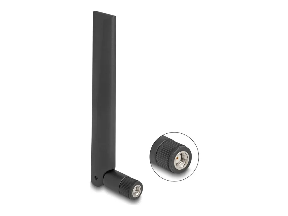 Delock - Antenne - RP-SMA plug, with tilt joint, Wi-Fi 6E, - 13.39 cm - Wi-Fi, WLAN - 3 dBi - rundtstrålende - innendørs - svart