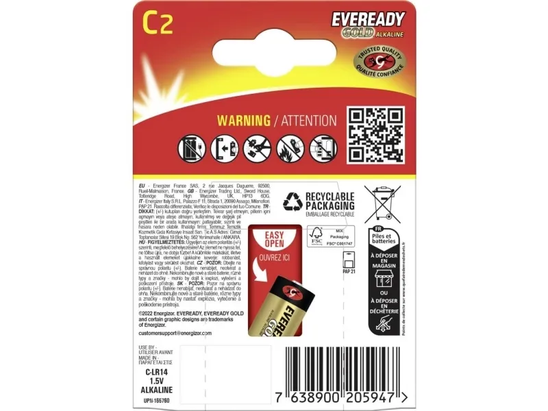 Energizer EVEREADY GOLD batteri C LR14 1,5V CP2 EU 2 stk