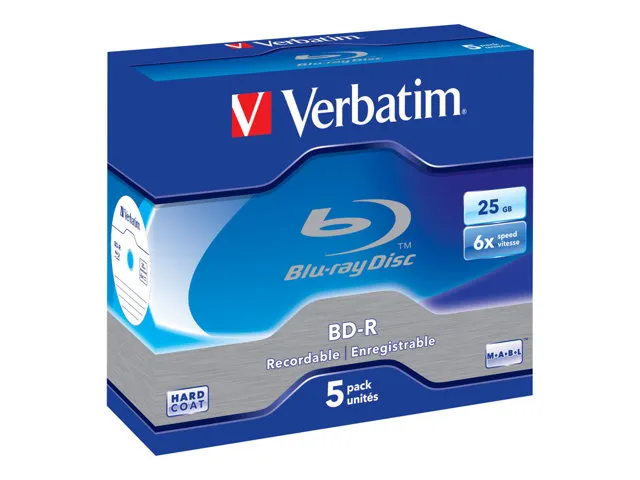 Verbatim BD-R, 6x, 25 GB/200 min, 5-pack jewel case Hard Coat MABL