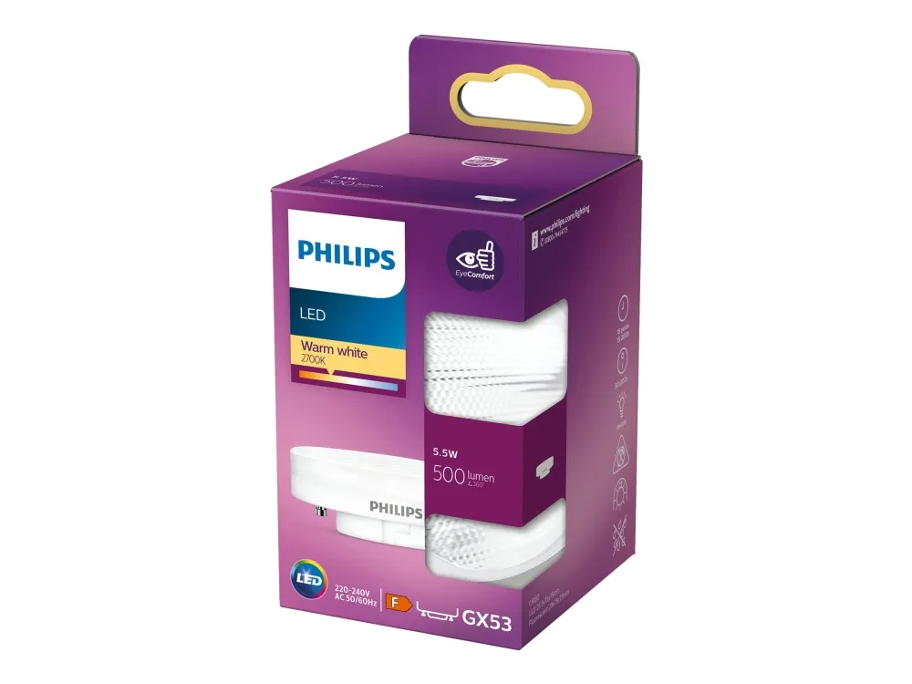 Philips - LED-pære for søkelys - GX53 - 5.5 W - klasse F - varmt hvitt lys - 2700 K