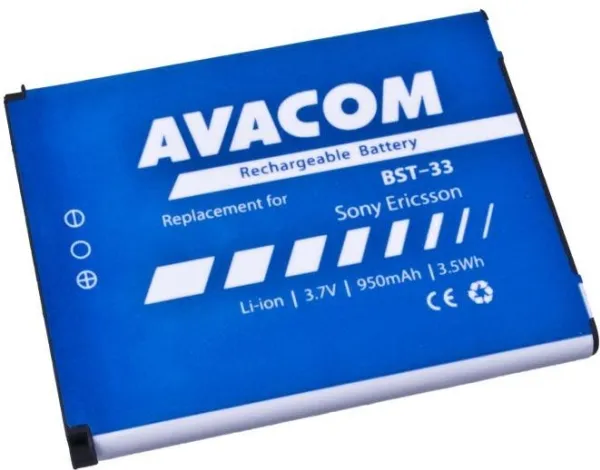 «Avacom»-batteri. «AVACOM»-batteri, beregnet for «Sony Ericsson K550i», «K800», «W900i» mobiltelefoner, litiumion 3,7 V 950 mAh (standard BST-33) –...