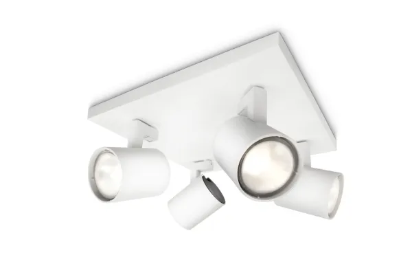 Philips myLiving Runner-spotlys til tak/vegg, 4 stk., Overflateegnet, GU10, 4 ampuller, LED, 220-240 V, Hvit
