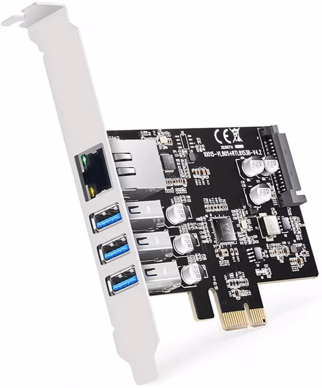 Maiwo KC015 PCI Express X1-kort til 3xUSB3.0 5Gbps og 1x Gigabit Ethernet