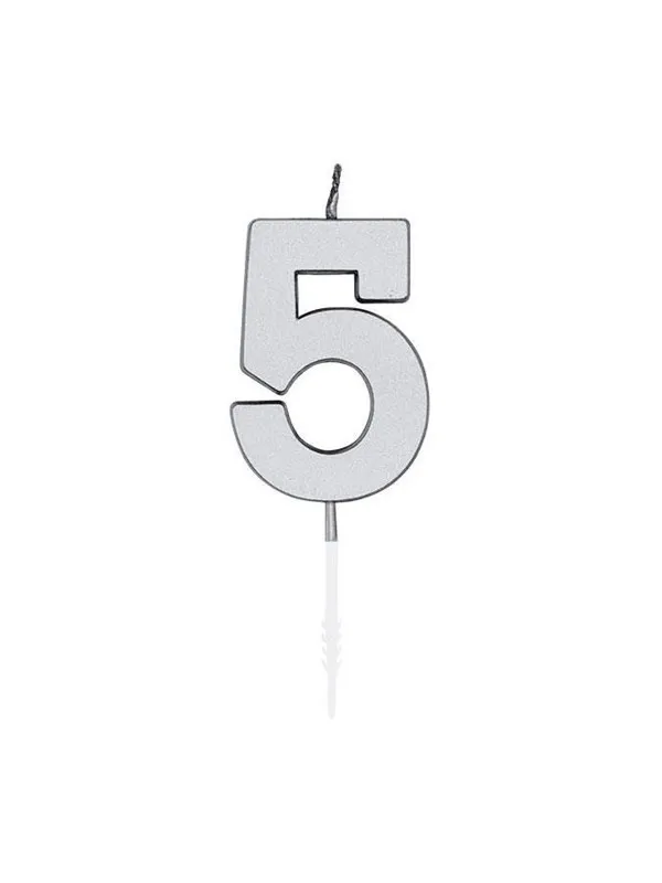 Globos Cake Candle 4.5cm Metallic Silver no. 5