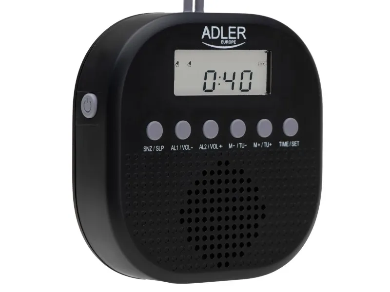 Vanntett FM-radio med klokke og kompakt design